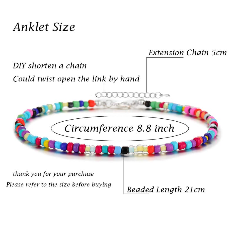 XIJIN 12Pcs Handmade Beaded Anklets for Women Boho Colorful Beads Ankle Bracelets Adjustable Foot Anklet Set - Image 4